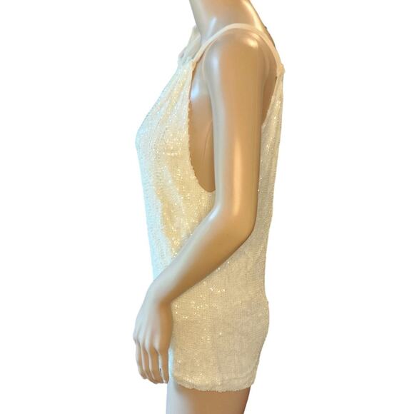 P.A.R.O.S.H. Sz M Ivory 97% Silk Heavily Beaded Sequined Tank Blouse EUC - Picture 4 of 7